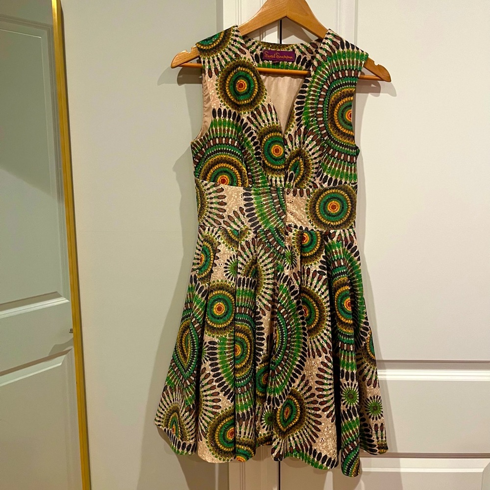 Sweet Sinammon Green Gold Sunburst Cocktail Dress, Small ☀️